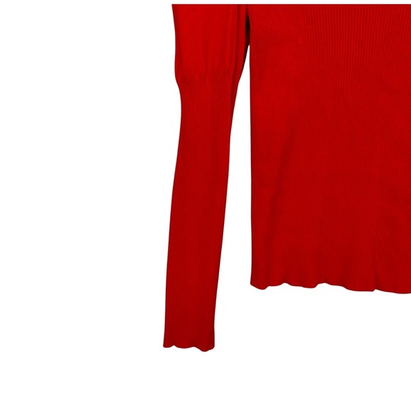 Anthropologie Red Ribbed Turtleneck Puff Shoulder Sweater Medium Long Sleeve - Picture 10 of 13